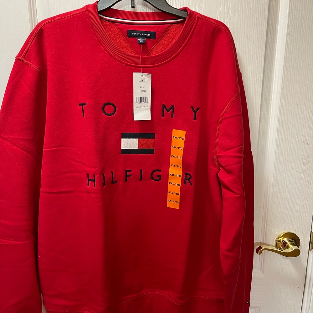 Brand New Mens Tommy Hilfiger Long Sleeve Fleece Logo Crewneck Sweatshirt XXL